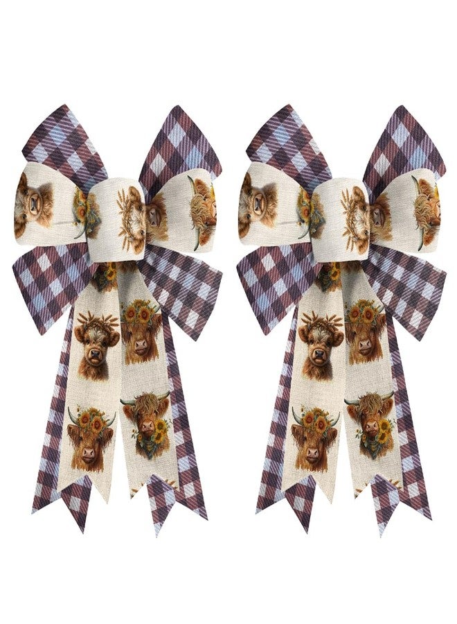 HIENAJ 2PCS Fall Thanksgiving Decoration Bow, Plaid Harvest Wreath Bow, Calf Thanksgiving Wreath Bows, 8.46 12.99 inches - Image 1
